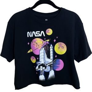 Hyper Space NASA Cropped 100% Cotton Short Sleeve Tee Neon Space Moon Medium